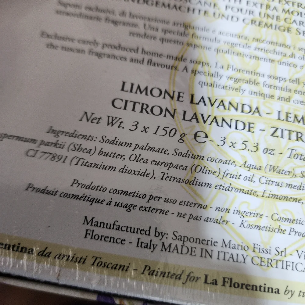 LA FLORENTINA NIB LEMON LAVENDER 3 BAR BOX SOAP WITH SHEA BUTTER
